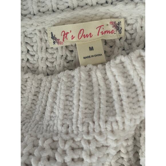 Women's It's Our Time Knit Stripped  Off the Shoulder Winter Sweater Size Medium - Picture 4 of 6